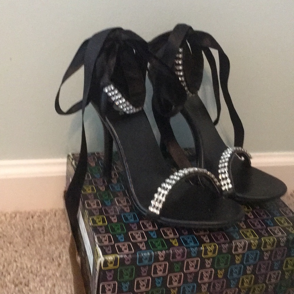 Black rhinestone heels